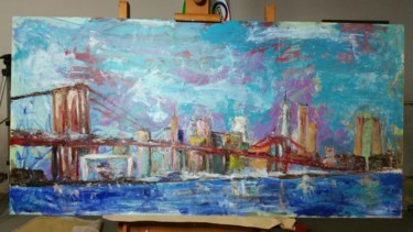Painting titled "New York bridge" by Lacasa, Original Artwork, Acrylic