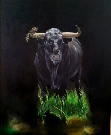 Painting titled "toro-escarbando.jpg" by Lacasa, Original Artwork, Oil