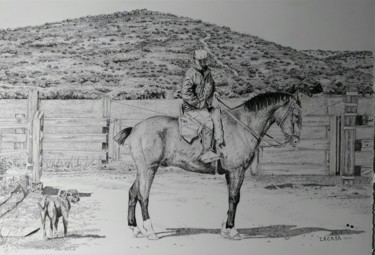 Dessin intitulée "Mayoral y el perro…" par Lacasa, Œuvre d'art originale, Encre