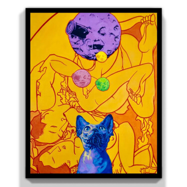 Картина под названием "Georges cat psyched…" - Luis Angel Leiva, Подлинное произведение искусства, Масло