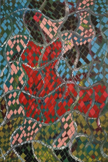Schilderij getiteld "Ramblin' Rose" door Luís Bastos, Origineel Kunstwerk, Acryl Gemonteerd op Frame voor houten brancard