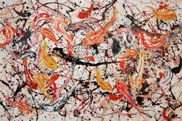 Painting titled "The Koi Ballet" by Luís Bastos, Original Artwork, Enamel Mounted on Other rigid panel