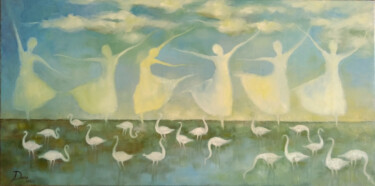 Pittura intitolato "Lago dos cisnes" da Luis Duro, Opera d'arte originale, Olio