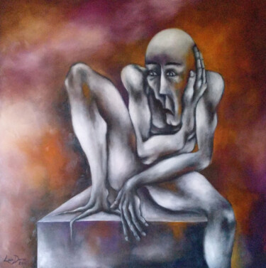 Pintura intitulada "o pensador assustado" por Luis Duro, Obras de arte originais, Óleo