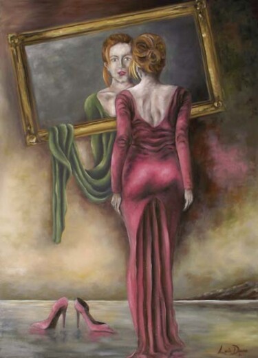 Painting titled "o espelho vermelho" by Luis Duro, Original Artwork, Oil Mounted on Wood Panel