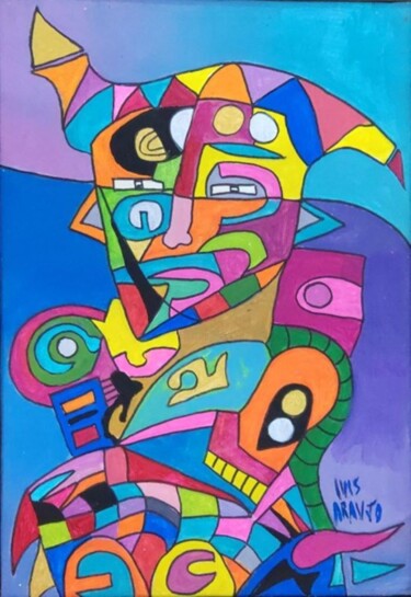 Painting titled "HARLEQUINESQUE ALIEN" by Luis Enrique Araujo, Original Artwork, Acrylic Mounted on Wood Stretcher frame