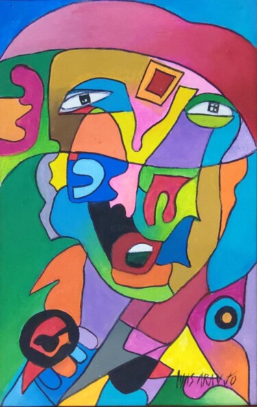 Painting titled "ALIEN FACE I" by Luis Enrique Araujo, Original Artwork, Acrylic Mounted on Wood Stretcher frame