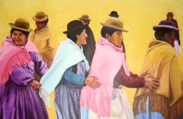 Painting titled "Indigenas (Bolivia)" by Filipe Carvalho, Original Artwork, Oil Mounted on Wood Stretcher frame