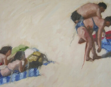 Painting titled "Praia Riazor" by Filipe Carvalho, Original Artwork, Oil Mounted on Wood Stretcher frame
