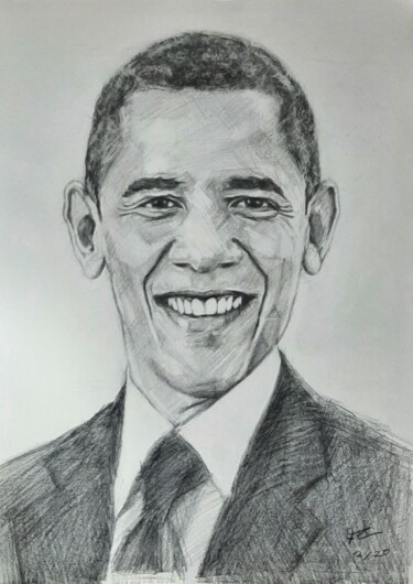 Dibujo titulada "Obama" por Filipe Carvalho, Obra de arte original, Lápiz