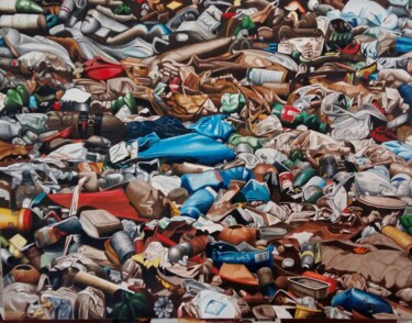 Peinture intitulée "Mar de plástico" par Luis Guinea (Luison), Œuvre d'art originale, Huile Monté sur Châssis en bois