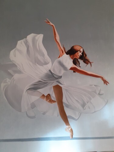 Painting titled "Bailarina de blanco" by Luis Guinea (Luison), Original Artwork, Oil Mounted on Wood Stretcher frame