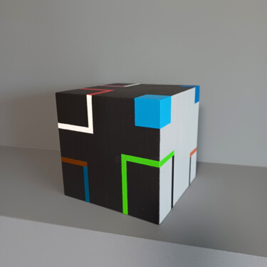 Escultura intitulada "Cube I" por Luis Medina, Obras de arte originais, Madeira