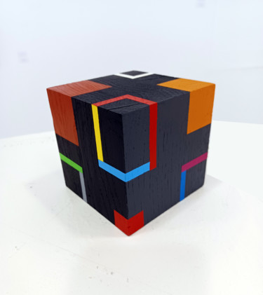 Escultura intitulada "Cube e" por Luis Medina, Obras de arte originais, Madeira
