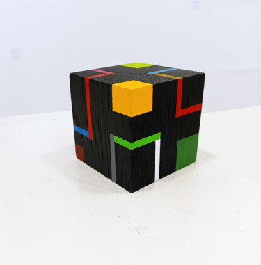 Sculptuur getiteld "Cube f" door Luis Medina, Origineel Kunstwerk, Hout