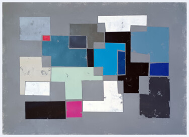 Painting titled "Grey and blue compo…" by Luis Medina, Original Artwork, Acrylic