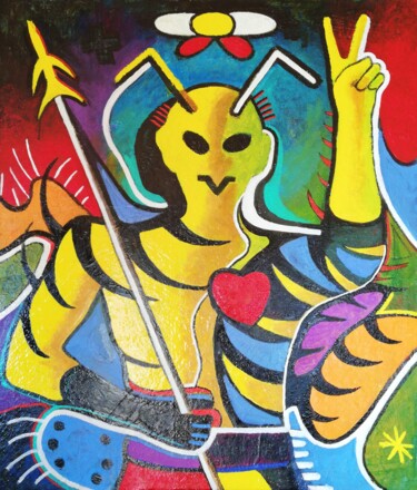 Painting titled "WASPMAN" by Luis Miguel Aparisi, Original Artwork, Oil Mounted on Wood Stretcher frame