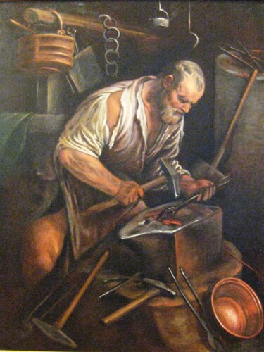 Malerei mit dem Titel "LE FORGERON" von Luis Miguel Aparisi, Original-Kunstwerk, Öl