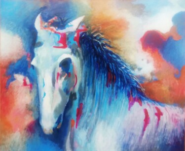 Painting titled "HORSES I" by Luis Miguel Aparisi, Original Artwork, Oil Mounted on Wood Stretcher frame