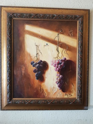 Pintura titulada "uvas mencia sobre p…" por Perez Alaez, Obra de arte original, Oleo