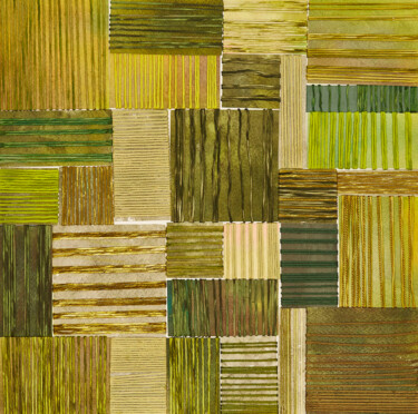 Textilkunst mit dem Titel "verdes" von Luisa Grau, Original-Kunstwerk, Faden Auf Karton montiert