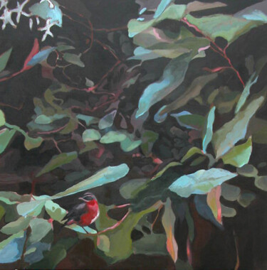 Malerei mit dem Titel "El pájaro rojo" von Luisa Pagola, Original-Kunstwerk, Acryl Auf artwork_cat. montiert