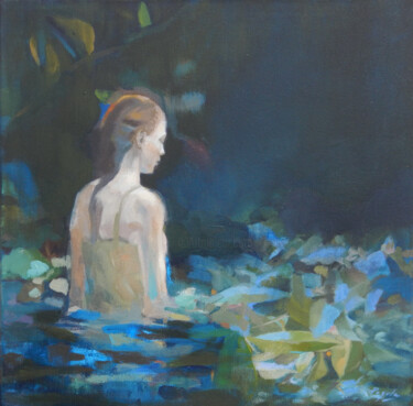 Картина под названием "Meditacion azul" - Luisa Pagola, Подлинное произведение искусства, Акрил Установлен на Деревянная рам…