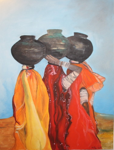 Peinture intitulée "Transporte de Água" par Rita Barreto, Œuvre d'art originale, Huile