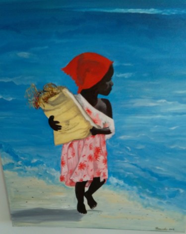 Pintura intitulada "Menina das Algas" por Rita Barreto, Obras de arte originais, Óleo