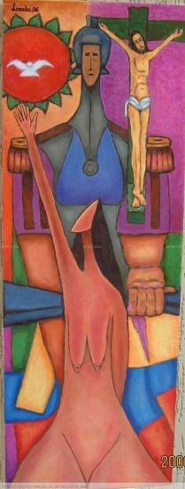 Pintura titulada "El Cristo de Gaujin" por Luis Losada, Obra de arte original