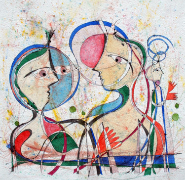 Pintura intitulada "Encontro III / Meet…" por Luís Soares, Obras de arte originais, Aquarela