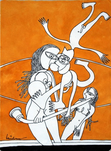 Disegno intitolato "Jogos de amor XIV" da Luís Soares, Opera d'arte originale, Tavola arte