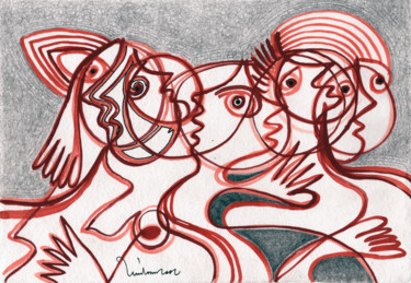 Рисунок под названием "Diálogo entre amigos" - Luís Soares, Подлинное произведение искусства, Акварель