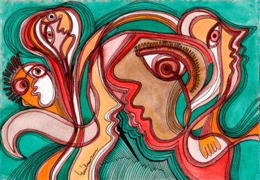 Painting titled "Confrontações" by Luís Soares, Original Artwork, Watercolor