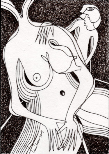 Drawing titled "Jogos de amor" by Luís Soares, Original Artwork, Ink
