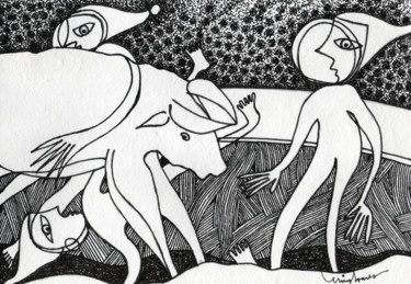 Zeichnungen mit dem Titel "Pega de touros" von Luís Soares, Original-Kunstwerk, Tinte