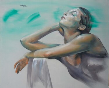 Painting titled "Bailarina en verdes" by Luis Vargas B., Original Artwork, Oil