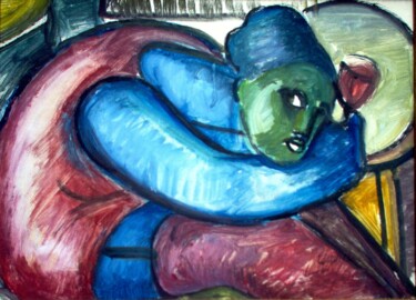 Painting titled "mus023 - Mulher com…" by Luiz Carlos De Andrade Lima, Original Artwork, Oil