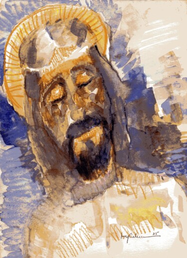 Painting titled "007- Cristo" by Luiz Carlos De Andrade Lima, Original Artwork, Watercolor