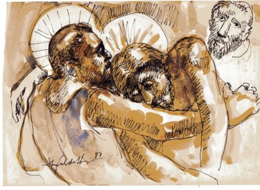 Painting titled "016 - Cristo" by Luiz Carlos De Andrade Lima, Original Artwork, Watercolor