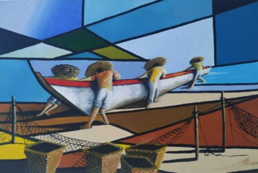 Schilderij getiteld "Pescaria" door Luiz José Teodoro, Origineel Kunstwerk, Olie