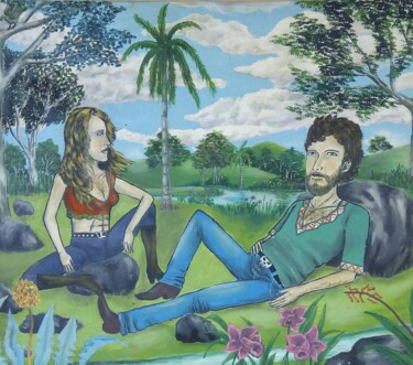 Peinture intitulée "Hippies" par Luiz Mendes, Œuvre d'art originale