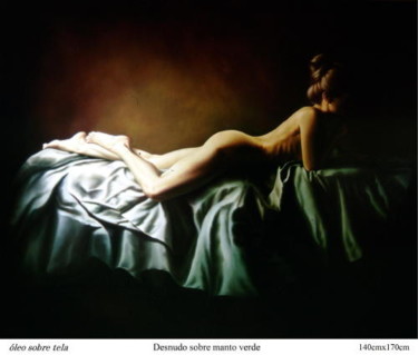 Painting titled "Desnudo sobre manto…" by Lujan Gallardo, Original Artwork, Oil