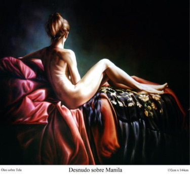 Painting titled "Desnudo sobre Manila" by Lujan Gallardo, Original Artwork, Oil