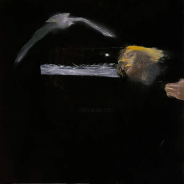Painting titled "Vogel" by Luka Jankhoteli, Original Artwork, Oil Mounted on Wood Stretcher frame