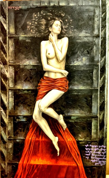 Картина под названием "Girl in red" - Luka Lashkhy, Подлинное произведение искусства, Масло
