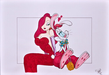 Zeichnungen mit dem Titel "Jessica & Roger" von Luka Skore, Original-Kunstwerk, Conté-Buntstifte
