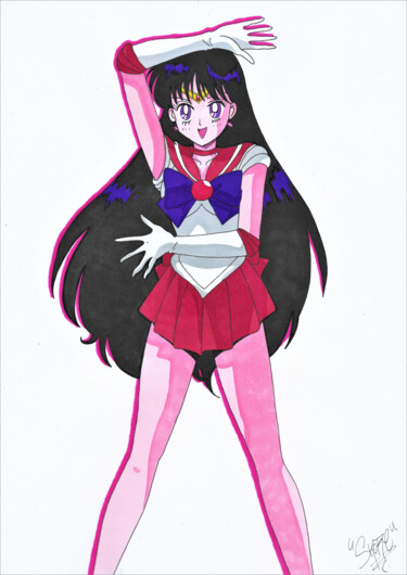 Disegno intitolato "Sailor Mars" da Luka Skore, Opera d'arte originale, Pennarello