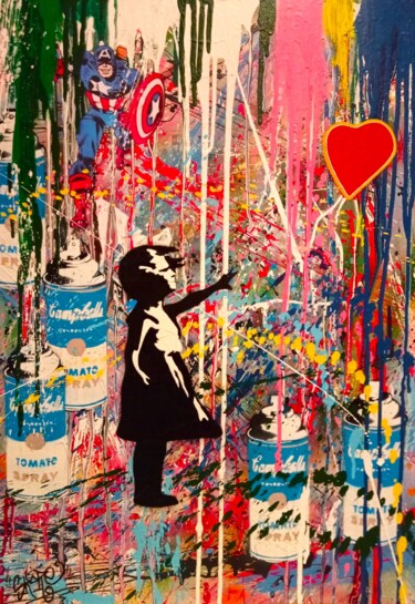 Картина под названием "BANKSY POP" - Luka Skore, Подлинное произведение искусства, Рисунок распылителем краски Установлен на…