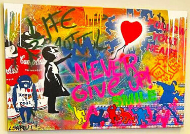 Painting titled "Never Give Up" by Luka Skore, Original Artwork, Spray paint Mounted on Wood Stretcher frame